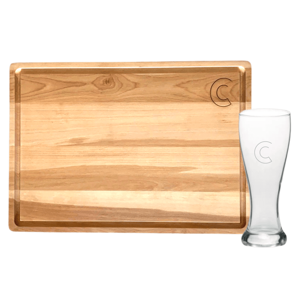 Lark Carving Board + Birdie Pilsner Glass (Set of 4) - WREN